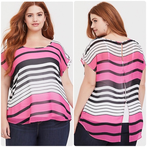 torrid Tops - FLAW Torrid Stripe Button Back Sheer Chiffon Top